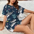 thumbnail image 4 of Fotbe Friendly Smiling Sharks Conjunto de Pijama Estampado para Mujer, 2 Piezas, Ropa de Dormir con Camiseta de Manga Corta y Shorts Suaves-Large, 4 of 6