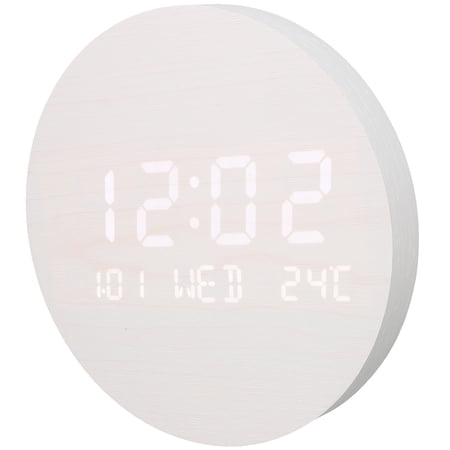 Minkissy 1Pc Small Desktop Clock Wood Alarm Clock Beige White Round Simple Design For Office