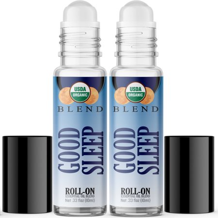 Organic Good Sleep Blend Essential Oil Roll On (2 PACK - USDA CERTIFIED ORGANIC) Pre-diluted with Glass Roller Ball - 10ml Bottle