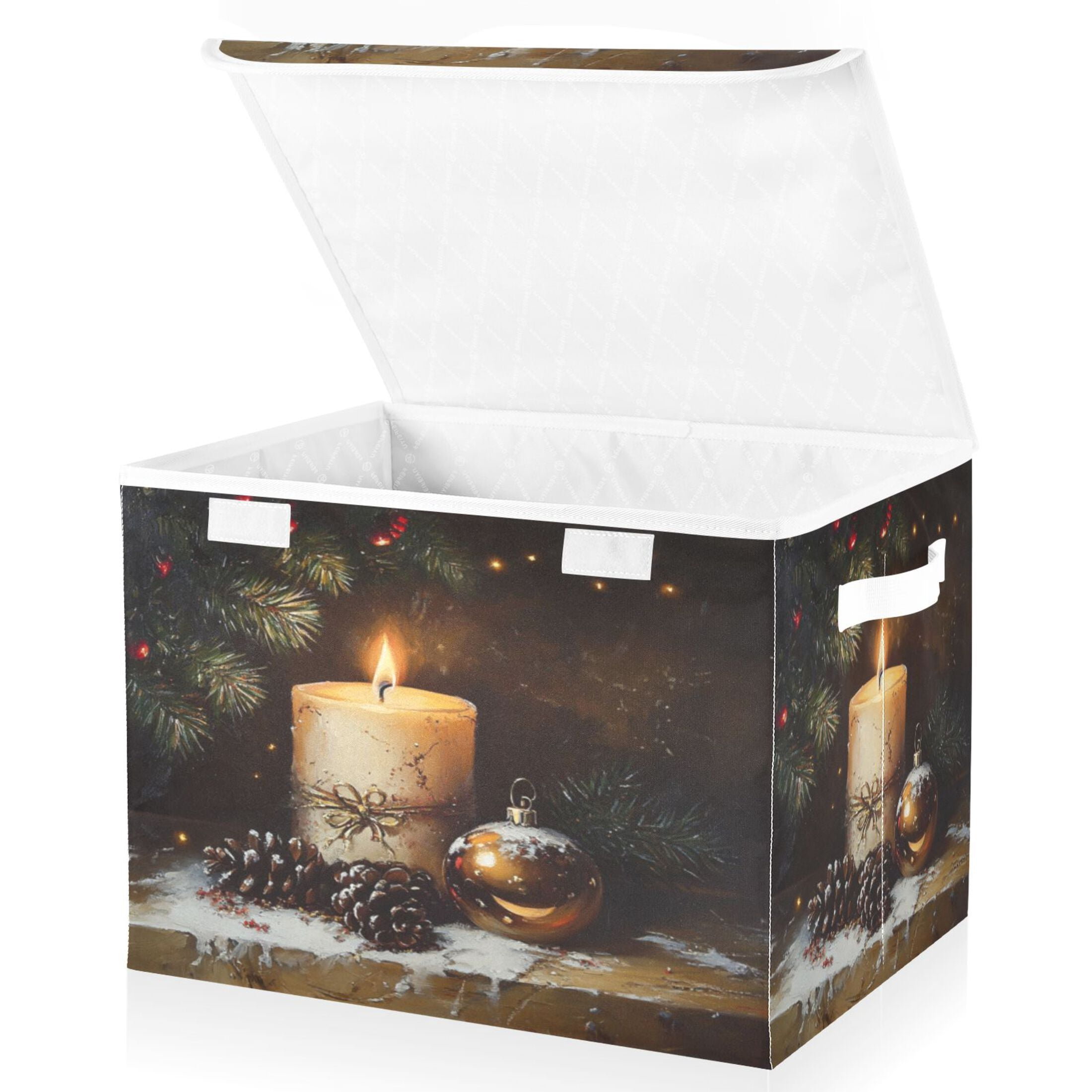 Storage Box With Lid 16.5x12.6x11.8In Foldable Stacked Household Storage Box Beautiful Christmas Candle Picture