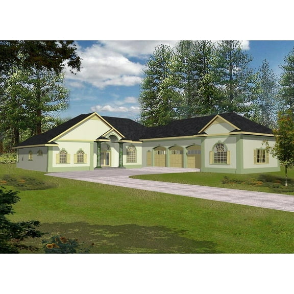 001-2102: ICF Ranch 4 Bed, 3 Bath Luxury Home Plan, 3202 Sq Ft: Full Blueprints with License to Build by Home Plan Marketplace - Lesuto