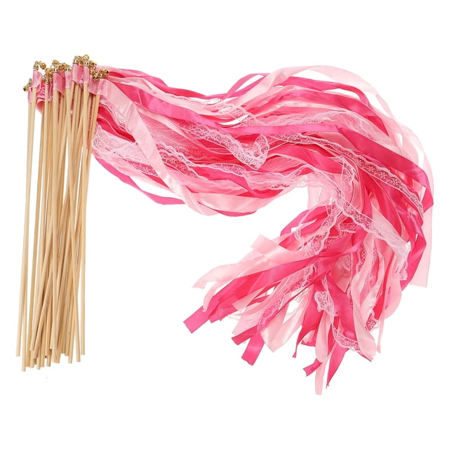 Unique Bargains Lace Silk Ribbon Fairy Sticks Wands for Wedding Party, Fuchsia/Pink 25 Pack