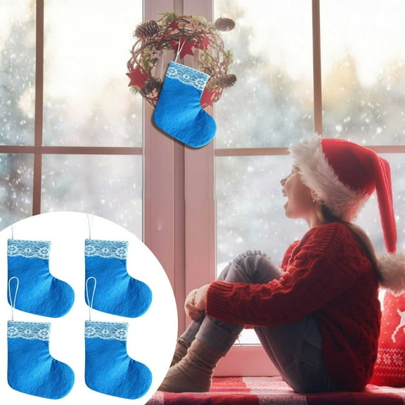 4Pcs Small Christmas Stockings, Christmas Stocking Decorations, Xmas Stocking for Gift, Fireplace Christmas Tree Hanging Stockings, Candy Bag, for Family Party Home Decor