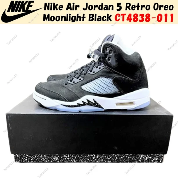 N I-K-E A i r-Jor-dan 5 Retro Oreo Moonlight Black CT4838-011 Men's Size