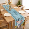 thumbnail image 3 of Table Runner 72 Inches Long for Kitchen Dining, Cute Pig Dresser Scarf Farmhouse, Dining Table Decorations for Wedding/Parties, Yellow Sunflowers Blue Wooden Vintage Art 13 x 72 In, 3 of 8
