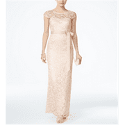 Adrianna Papell Women's Cap-Sleeve Illusion Lace Gown Beige Size 10
