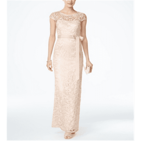 Adrianna Papell Women's Cap-Sleeve Illusion Lace Gown Beige Size 10