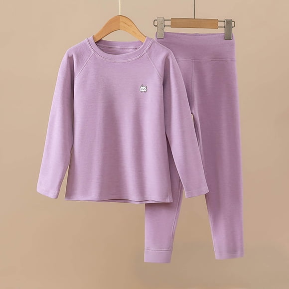 Conjuntos de blusas y camisas de manga larga y cuello redondo para niños, ropa de dormir cálida de invierno de color sólido con manga larga y cuello redondo, conjunto de dos piezas para niñas, parte s