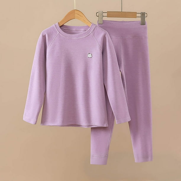Conjuntos de blusas y camisas de manga larga y cuello redondo para niños, ropa de dormir cálida de invierno de color sólido con manga larga y cuello redondo, conjunto de dos piezas para niñas, parte s