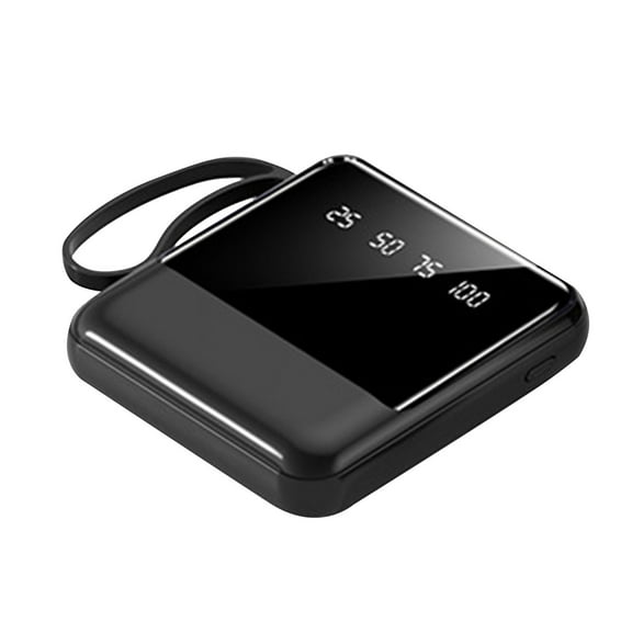 10000mAh Power Bank with Built-in Charging Cables, LED Flashlight and Power Display, Mini Portable Charger, Black, 10W Fast Charging for Phones