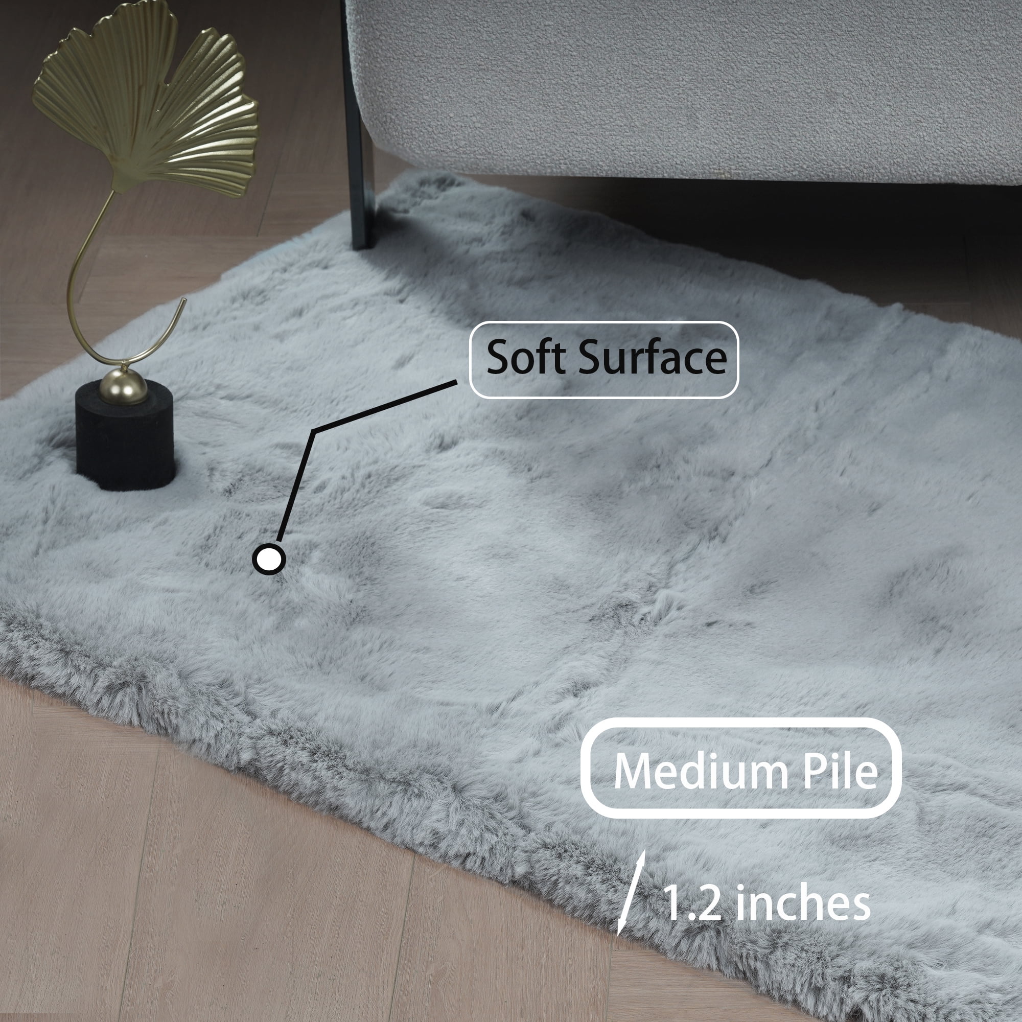 Goolela Rug 8x10 Large Area Rug Fluffy Faux Rabbit Fur Rug for Living Room Bedroom Fuzzy Furry Fur Rug Washable Rug Gray Rectangle