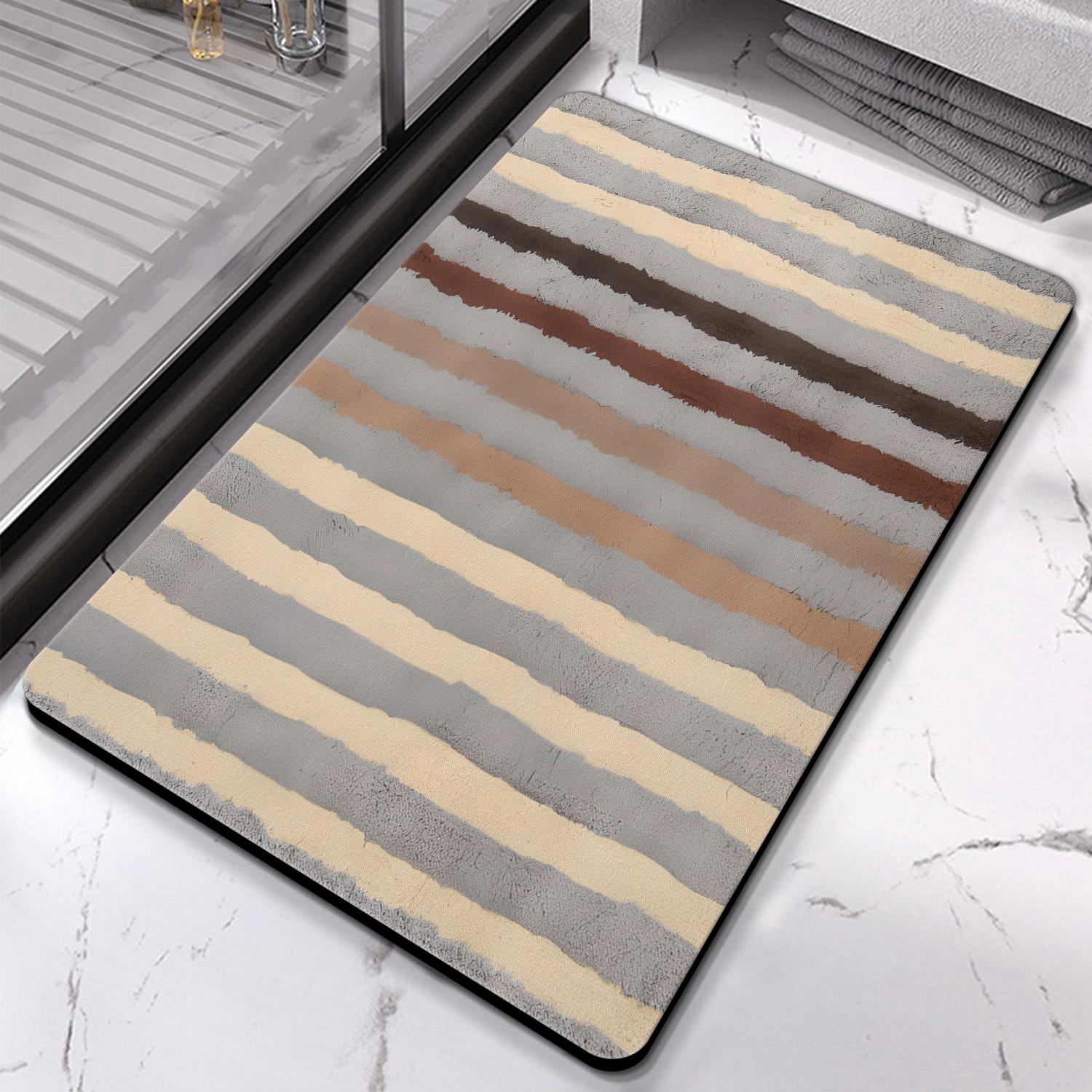 Enhance Your Bath with our 20x32in Striped Microfiber Bathroom Rugs – Ultra-Plush, Highly Absorbent Bath Mat, Anti-Slip, Machine Washable for Tub & Shower