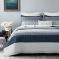 thumbnail image 4 of SLEEPBELLA Striped Quilt Set California King Size 3Pcs, Blue & Navy Striped Patchwork Pattern All Season Lightweight Coverlet Sets(Cal King 112x104, Blue Patchwork), 4 of 7