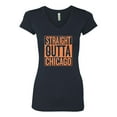 thumbnail image 2 of Straight Outta Chicago CHI Fan | Fantasy Football | Womens Sports Slim Fit Junior V-Neck Tee, Navy, Medium, 2 of 4