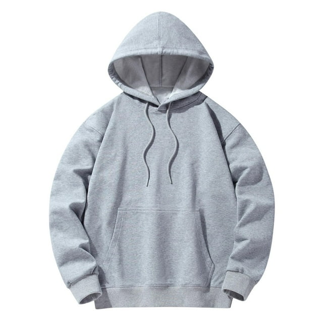 Yuyuzo Mens Hoodies Solid Color Long Sleeve Fashion Pullover Tops Drawstring Sweatshirt with Pocket