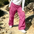 thumbnail image 7 of DeHolifer Womens Cargo Pants Plus Size Solid Color Elastic Waisted Casual Ttrousers with Pocket Hot Pink L, 7 of 7