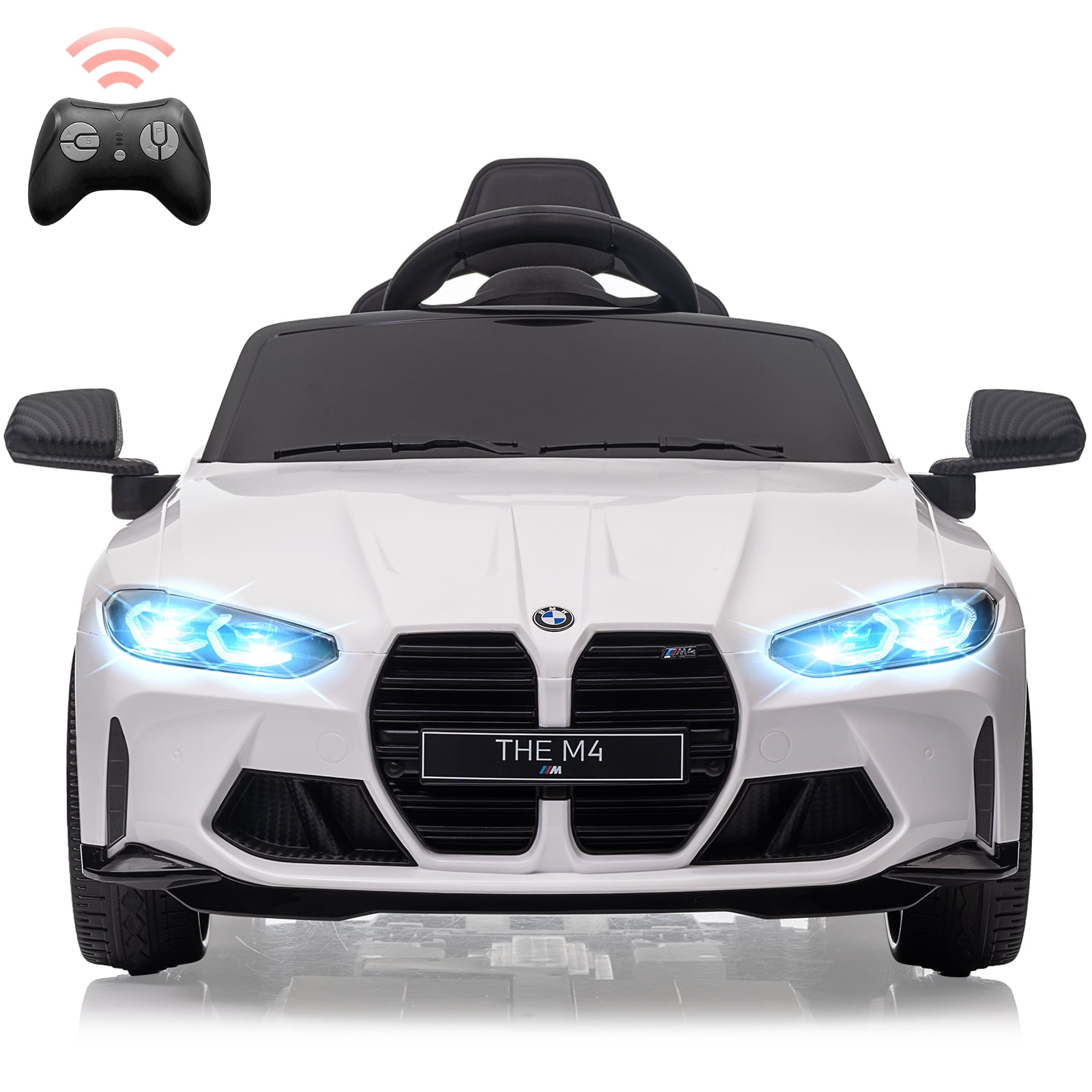Joyspirit BMW M4 Licensed Remote Control Electric Ride-On Car for Kids - Bluetooth, 3-Speed, LED Lights, Suspension System, White, Ideal for Ages 37-83 Months