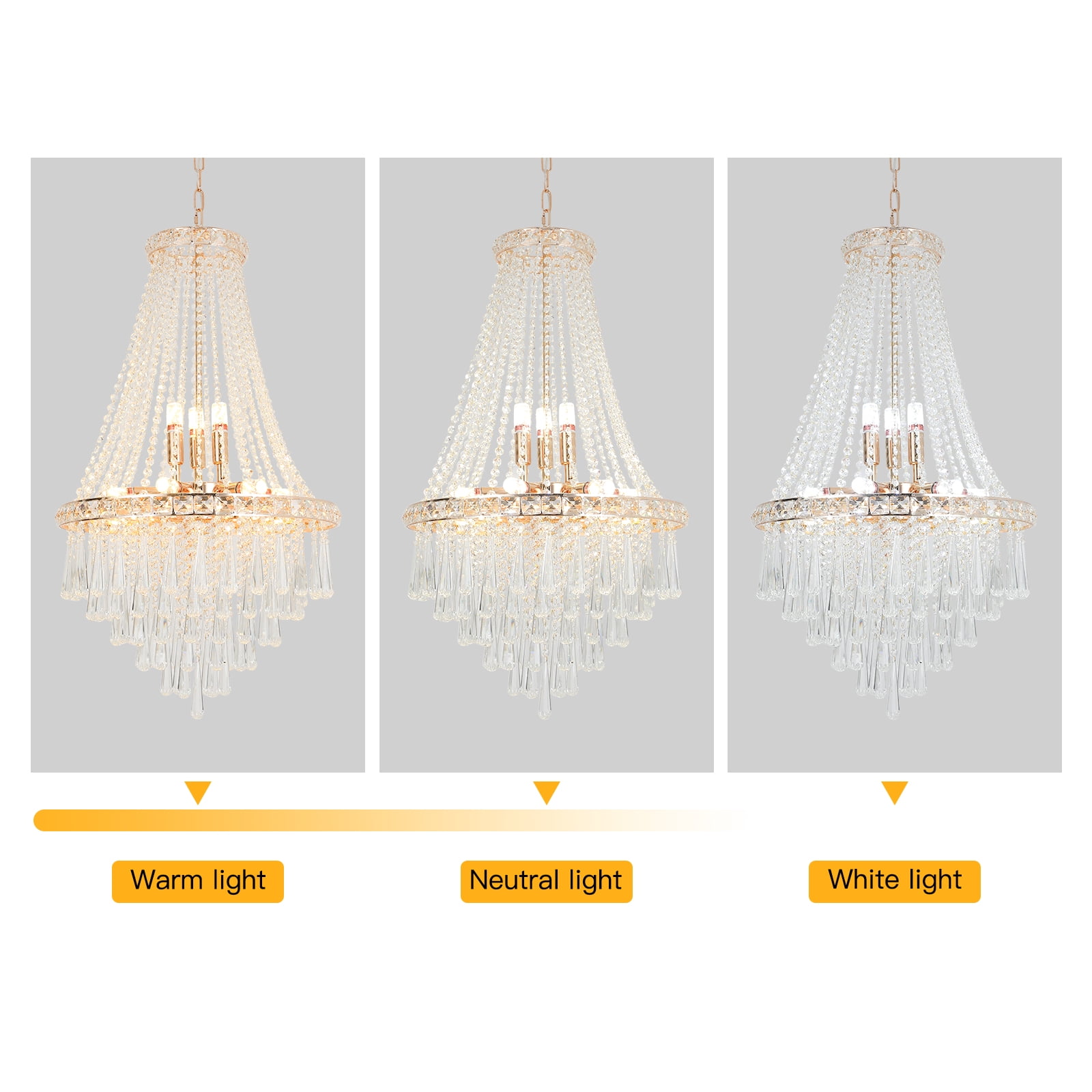 Modern Luxurious Crystal Empire Chandelier, 9-Light Raindrop Pendant Ceiling Light Fixture for Hallway Foyer Dining Room Living Room D19.68'' x H34.64'' Gold/Silver