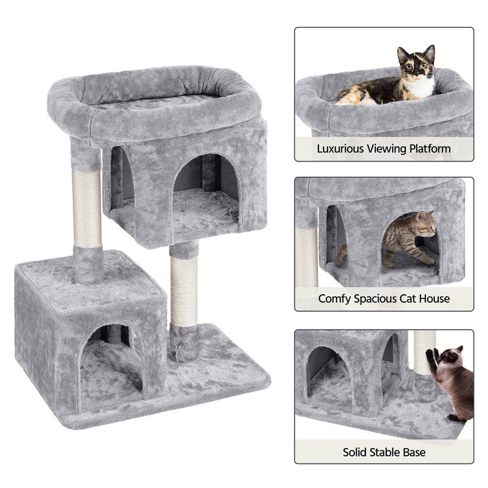 Alden Design 33.5"H Multilevel Small Space Cat Tree with Condos, Light Gray