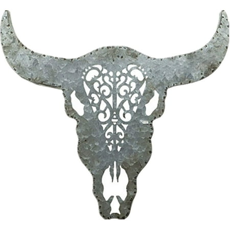 Parisloft Farmhouse Galvanized Metal Bull Skull Head Wall Sculpture, 20 ...