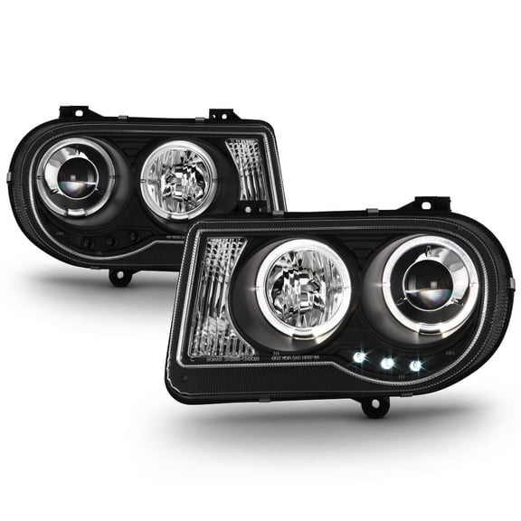 Black 2005-2010 Chrysler 300C LED DRL Halo Projector Headlights 05-10 Left Right