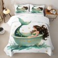 thumbnail image 2 of Manfei Dreamy Bath Mermaid Twin Quilt Set, Dreamy Butterfly Twin Coverlet Set, Teal White, 2pcs, 1 Bedspread and 1 Pillowcase, 2 of 7