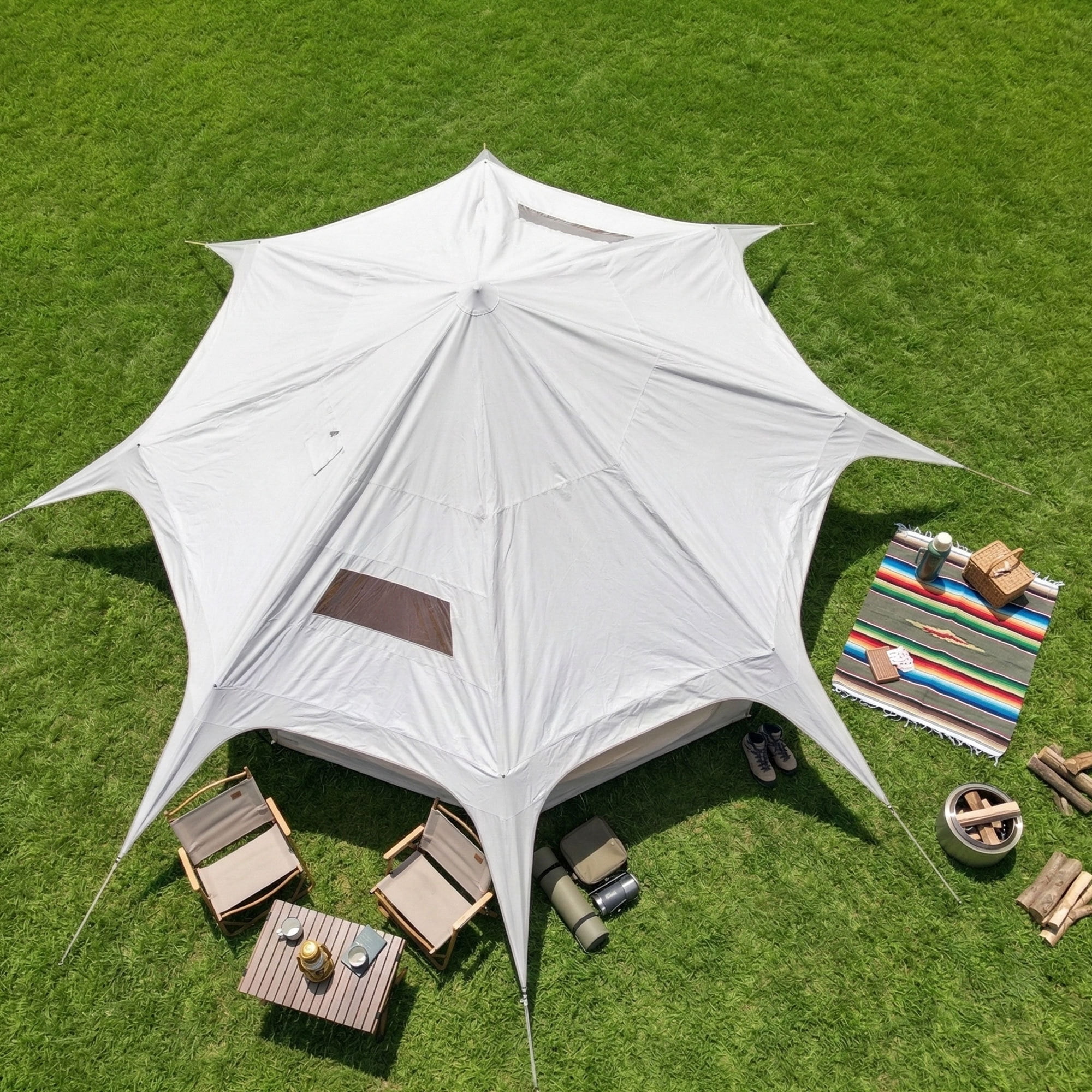 Leumius Family Camping Tent, Waterproof Glamping Yurt Tent with Stove Jack, 600D Oxford Waterproof Tent for Outdoor Parties Camping Hiking Travel Beige