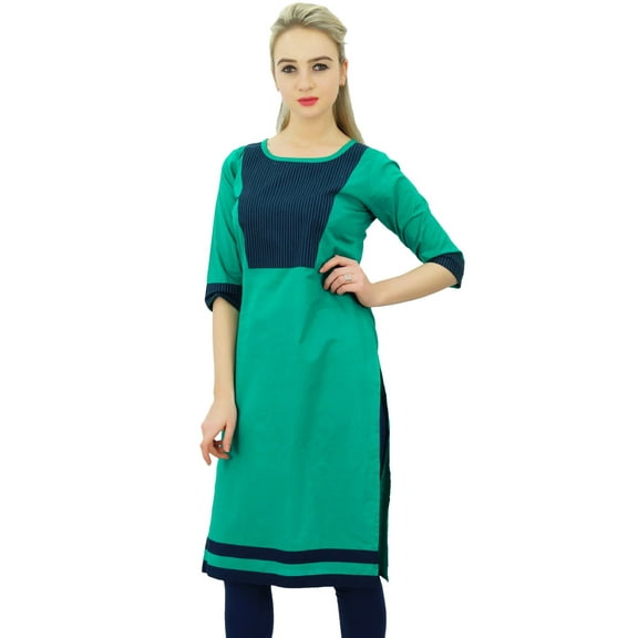 Phagun Women's Designer Straight Green Solid Kurti Kurta Summer Cotton Tunic-4