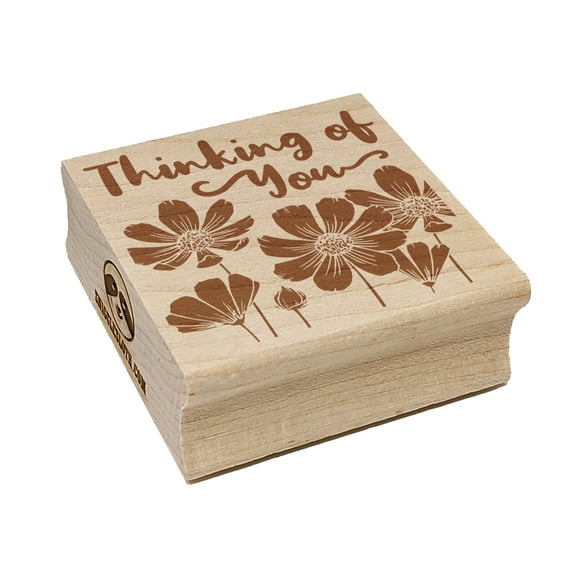 Thinking of You Cosmos Flowers Silhouette Square Rubber Stamp Stamping Scrapbooking Crafting - Small 1.25in