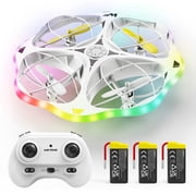Drones for Kids, Wefone WF15 UFO RC Quadcopter with Colorful LED Lights for Night Flying, 360° Flip, 3 Speed Adjustable, 3 Batteries, White