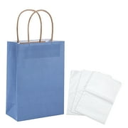 Fun Express Kraft Paper Gift Bags & White Tissue Paper Kit, Dusty Blue, Medium, 6 1/2" x 9"