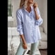 thumbnail image 5 of Blusa de Oficina de Larga con Cuello Alto y Botones A Rayas para Mujer, Color Azul XL, 5 of 10