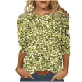 thumbnail image 3 of QATAINLAV Womens Summer Dressy Casual Shirts Fashion Sparkly Sequin Print 3/4 Sleeve Shirt Loose Crewneck Pullover Blouse Yellow S, 3 of 6