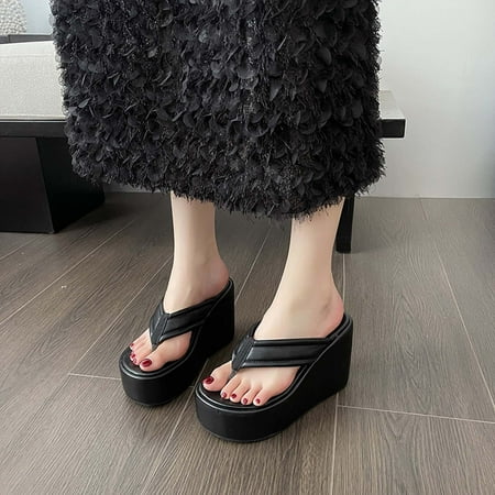 

Womens Comfort Flip Flops- Flip Flops Thick Sole Solid Color Thong Sandals Black Size 7