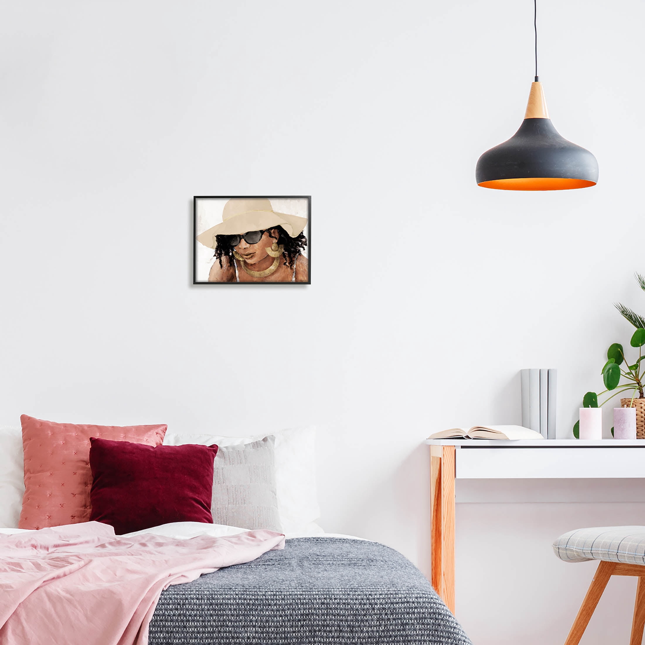 Stupell Industries Adorned Woman with Hat Painting Black Framed Art Print Wall Art, Design by Lanie Loreth