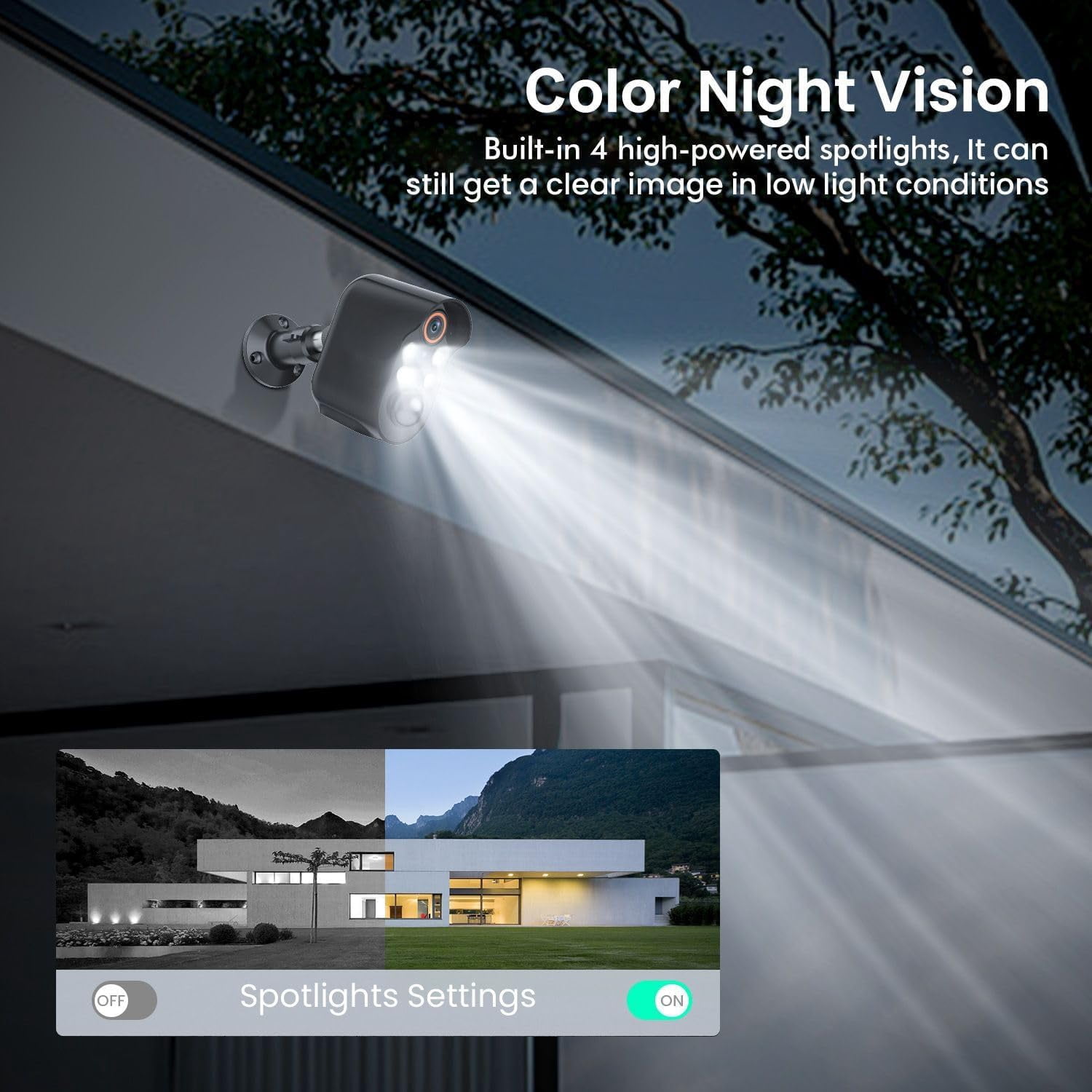 Security Cameras Wireless Outdoor, 1080P Battery Powered Color Night Vision Camera, PIR Motion Detection, IP66 Waterproof, Cloud Storage, Instant Alert, 2.4GHz WiFi, Solar Camera for Home,Black