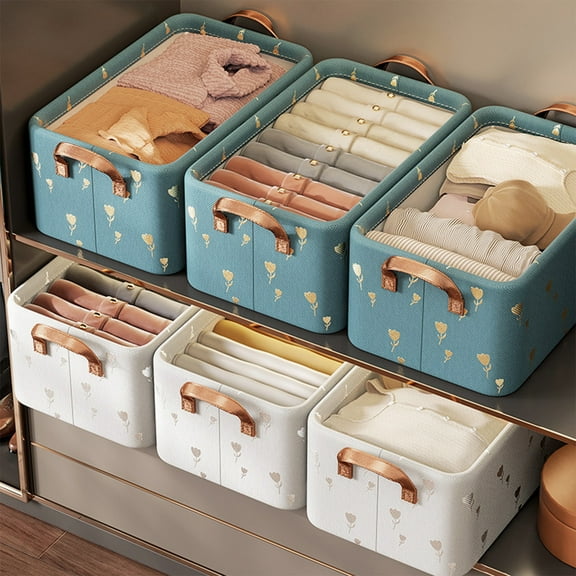 Clothes Storage Basket, Large Capacity Foldable Organizer Box with Washable Fabric in Beige or Light Blue, for Home Closet Underwear & Toy Organization,Vsgery