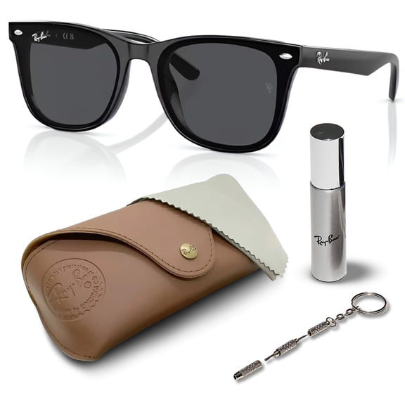 Ray-Ban RB4420 Square Shaped Non-Polarized Sunglasses for Men & Women - Includes Official RAYBAN Eyewear Kit - Ideal Formal & Casual Wear Sunglasses - Dark Grey Lens