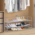 thumbnail image 3 of MISSLO 2 Tier Stackable Long Shoe Rack 18 Pairs Metal Shoe Storage Shelf Fabric Organizer for Closet Entryway Bedroom, Grey, 3 of 7