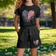 thumbnail image 5 of Girls USA Flag Heart Rhinestone Drip Short Sleeve T-Shirt and Shorts Set for 4th of July Patriotic Summer Outfit 3-14 Years,Size 5-6 T, 5 of 5