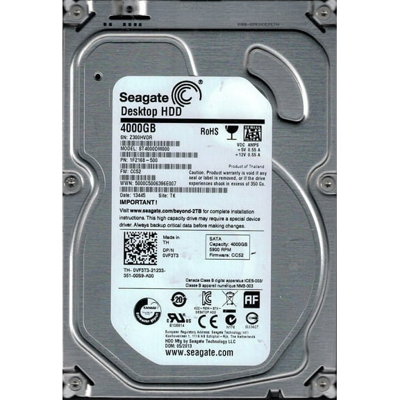 Seagate ST4000DM000 P/N: 1F2168-500 F/W: CC52 TK Z30 4TB
