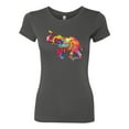 thumbnail image 2 of Colorful Walking Good Luck Elephant Animal Lover Womens Slim Fit Junior Tee, Dark Grey, Large, 2 of 3