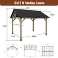 thumbnail image 3 of Mondawe 10'x12' Wood Gazebo Cedar Framed Wooden Gazebo Patio Steel Hardtop Gazebo with Galvanized Steel Gable Hardtop Roof for Patio Lawn Backyard, 3 of 10