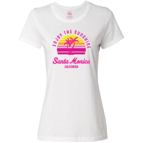 Inktastic Summer Enjoy the Sunshine Santa Monica California in Pink Women's T-Shirt