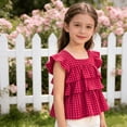 thumbnail image 5 of LEKWK Girls Gingham Top Toddler Tiered Ruffle Cap Sleeve Cute Tank Tops Square Neck Tie Back Babydoll Shirts Kids Summer Back to School Outfits Size 3-10Y, 5 of 7