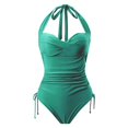 thumbnail image 1 of Cathalem High Cut One Piece Swimsuit Bathing Suit Deep V Neck Crisscross Back Adjustable Strap,Green M, 1 of 4