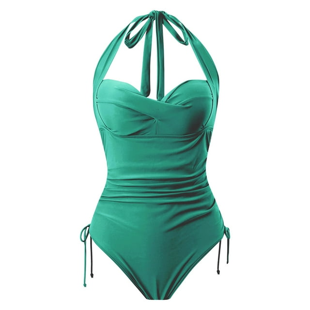 Gibobby Trajes de Baño Mujer Completo Traje de baño de color sólido para mujer de verano Traje de baño de moda Traje de baño Bikini de playa(Verde,G)