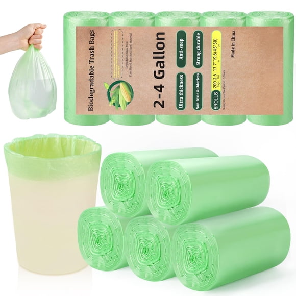 2.6 Gallon Trash Bags 200 Count, Garbage Bags, Recyclable Kitchen Garbage Bags, Suitable for Yard Trash Cans, Offices, Lawns, Bathrooms, Outdoor, Camping