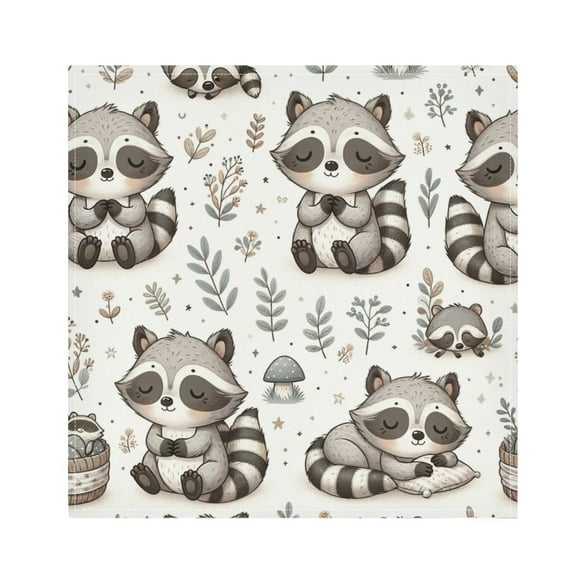 JSTEL Cute Raccoon Flowers Cloth Napkins Set of 1, 20x20 Inch Washable and Reusable Napkin for Decoupage Dinner Party Everyday Use