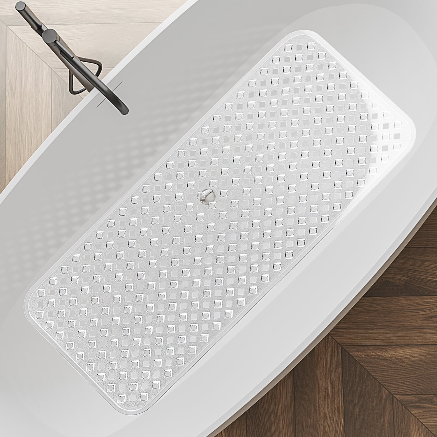 (2 pack) Virtu Non-Slip Mold Resistant Bathtub Mat With Suction Cups and Drain Holes, Heavy Duty Shower Mat, Clear